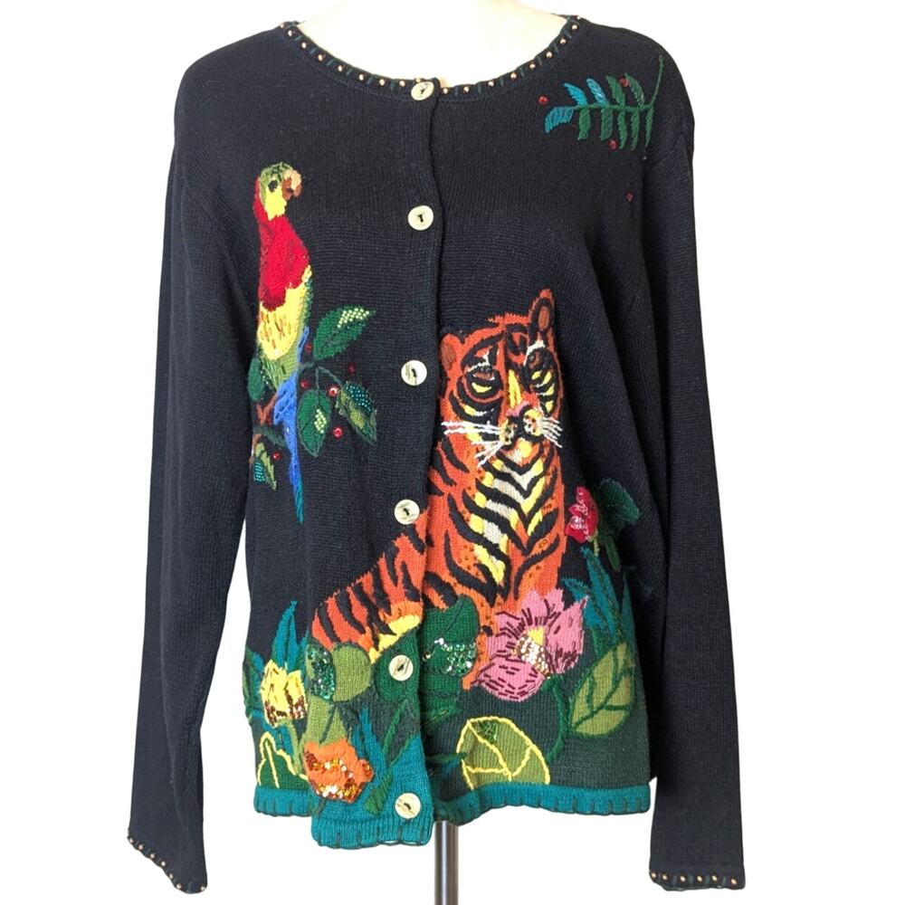 90's Maximalists Playful Art to Wear Button-down Knit Cardigan Women's XL
